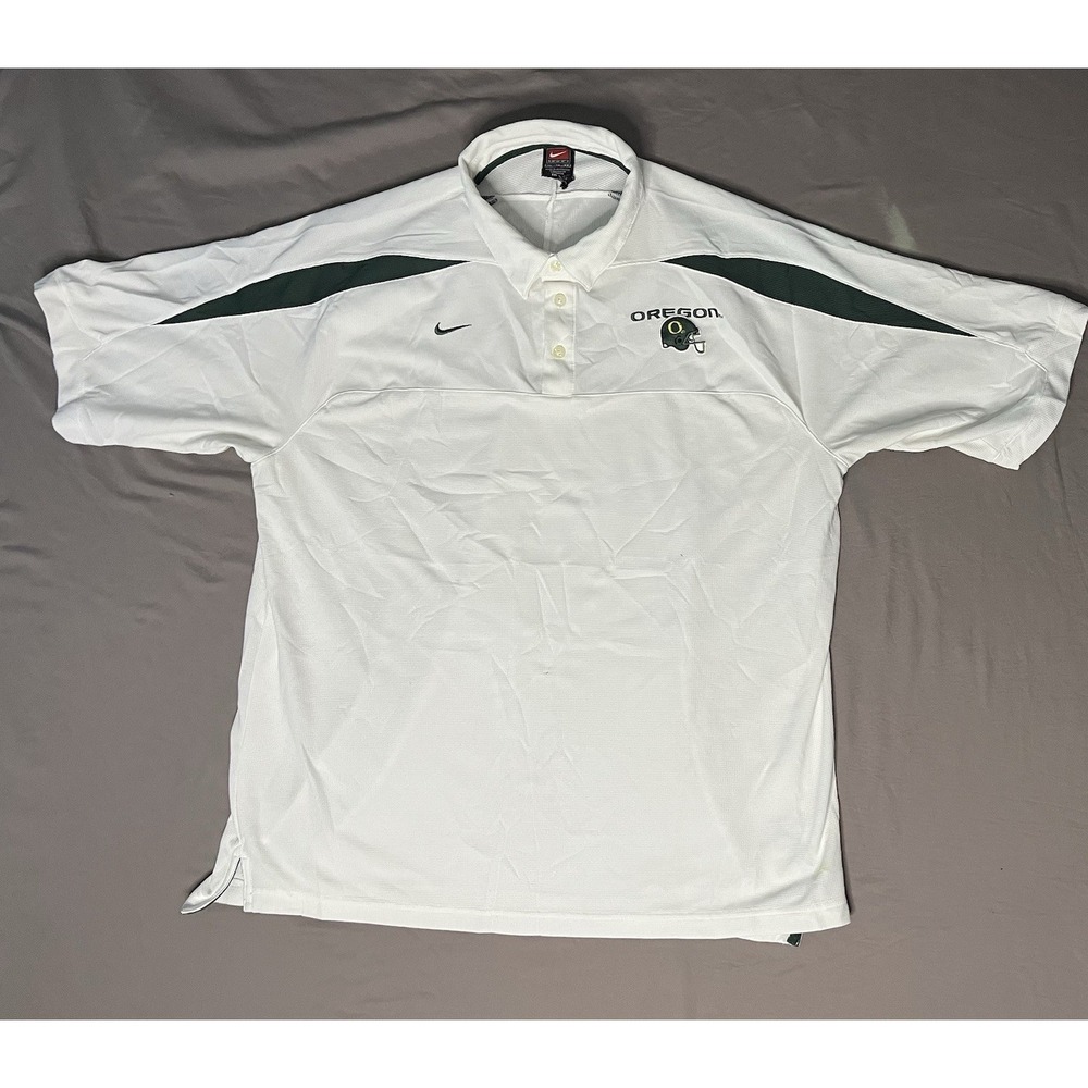 Vintage Nike Team Oregon Ducks Polo Shirt Men's XL White Short Sleeve Football